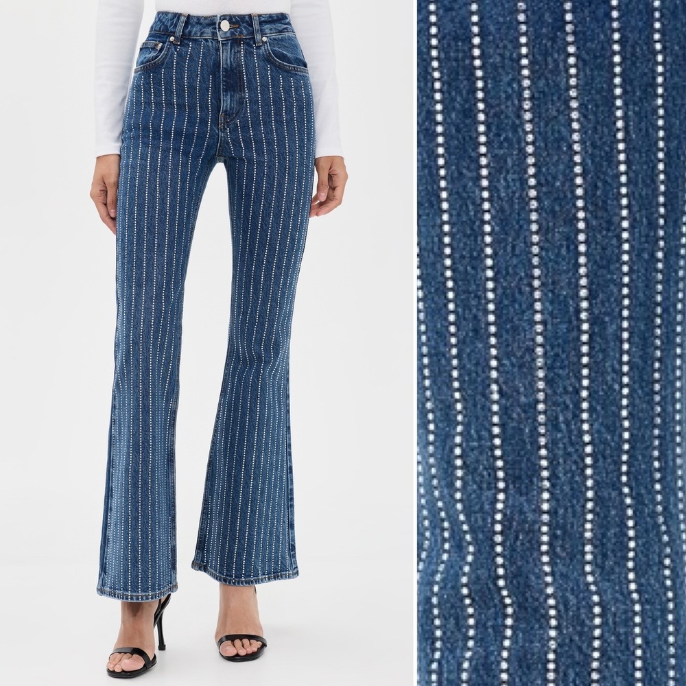 NWT ALIGNE Diamante Rhinestone High-Rise Flare Jeans Sz 24 $170 Organic Cotton